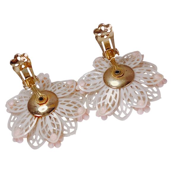 VTG Signed Coro 1950s Earrings Mid Century Thermoplastic Floral AB Rhinestones - Picture 7 of 13